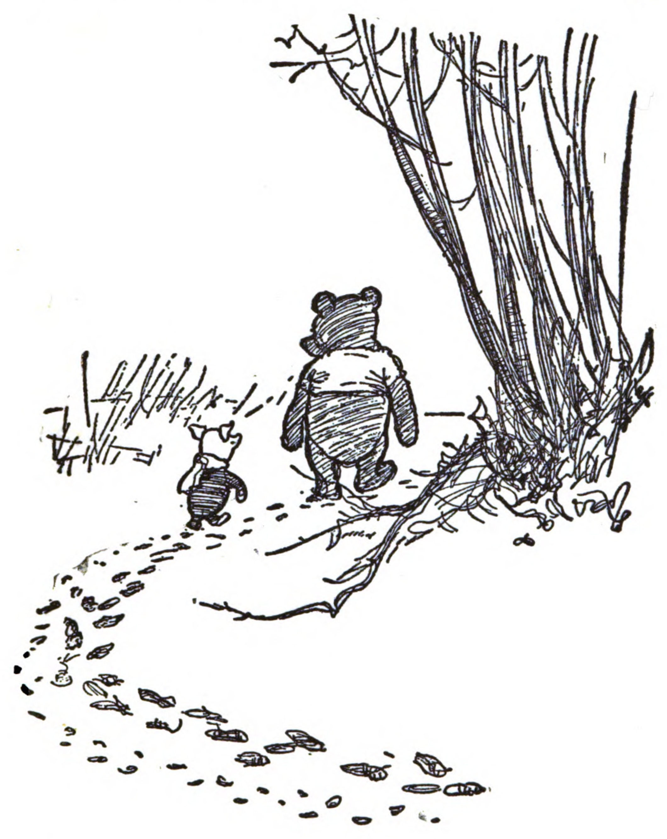 Pooh y Piglet caminan juntos por el bosque